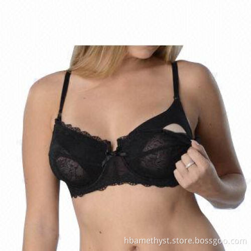 Lace nursing bra, satin bow at center front